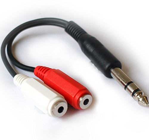 6.35mm (1/4) Stereo Jack Plug to 2x 3.5mm Stereo Socket Splitter Adapter Cable