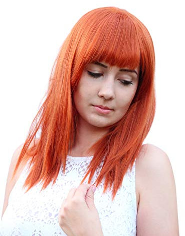 Prettyland Damen Glatte Mittel-lange Perücke Kupfer-rot Orange Gestuft Nami Wig C1297