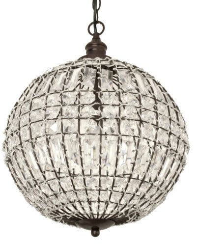 Grafelstein Kugellampe CRISTAL – Ø 34 cm, Höhe 43 cm, Gesamtlänge 60 cm - Elegante Deckenleuchte, Kristallleuchte im antikbraunen Design mit transparenten Kunststoffkristallen
