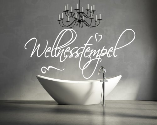 Wandtattoo fürs Bad, Wohnzimmer 68105-58x21 cm, ~ Text: Wellnesstempel, Wellness ~ Wandaufkleber Wandtatoos Sticker Aufkleber für die Wand, Fensterbild, Tapetensticker, Türaufkleber, Tattoo aus Markenfolie - aus 32 Farben wählen