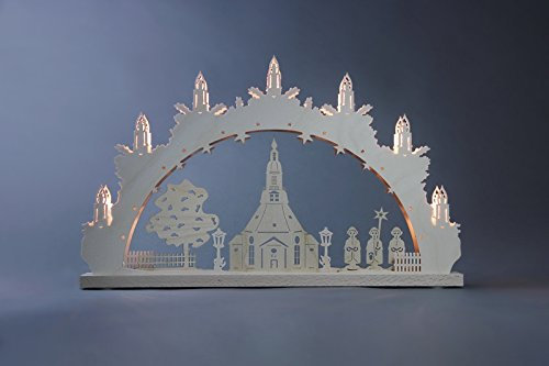 Schwibbogen Seiffener Kirche Länge ca 52cm NEU Motivleuchte Lichterbogen LED Erzgebirge Bergkirche Räucherhaus Räucherkerze Holz Bergmann Seiffen Bergbau Bergwerk Wismut Schacht Schwarzenberg