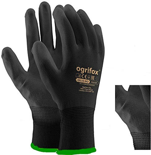 Ogrifox OX-Poliur_Bb7 Schutzhandschuhe, Arbeitshandschuhe, Schwarz, 7 Größe, 12 Paar