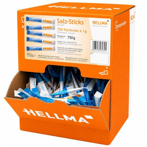HELLMA Speise-Salz-Sticks 750 Stück – einzeln verpackte Salz-Sticks à 1 g, portioniertes Speisesalz für Gastronomie, Hotel, Büro & Catering