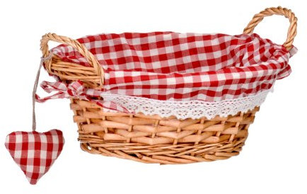 Premier Housewares Round Willow Basket with Gingham Lining - Red