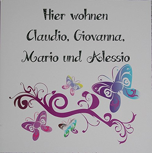 Personalisierte Hausnummernschild in Farbe | Türschild zum Kleben 20 x 20 cm mit Farbdruck | wetterfeste Türschilder individuelle mit Namen | für Familie mit Namen