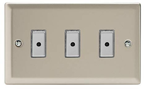 Varilight 3-Gang 1-Way Remote/Tactile Touch Control Master LED Dimmer 3 x 0-100W (Max 10 LEDs) Satin Chrome JNE103