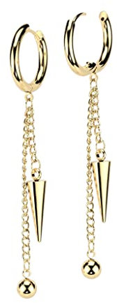 Bungsa Creolen mit zwei Ketten-Anhängern Kugel und Kegel aus 316L Edelstahl für Damen (Gold)