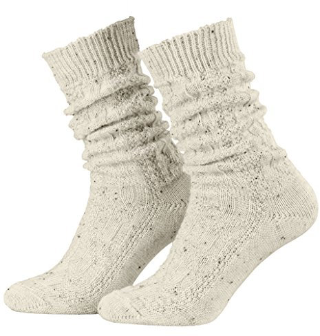 Piarini 43-44 1 Paar kurze Trachtensocken Trachtenstrümpfe Schoppersocke mit Zopfmuster Herren - Wolle Beigemeliert Beige