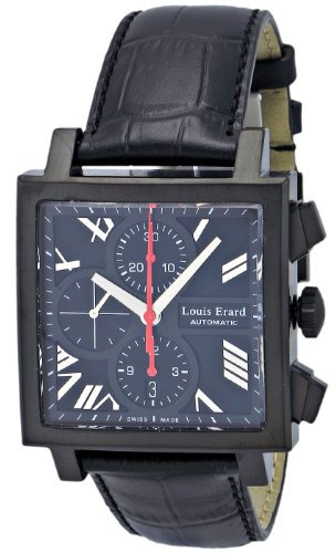 Louis Erard Carree Herren-Armbanduhr 39mm Armband Leder Schwarz Automatik Analog 77504AN02.BDC34