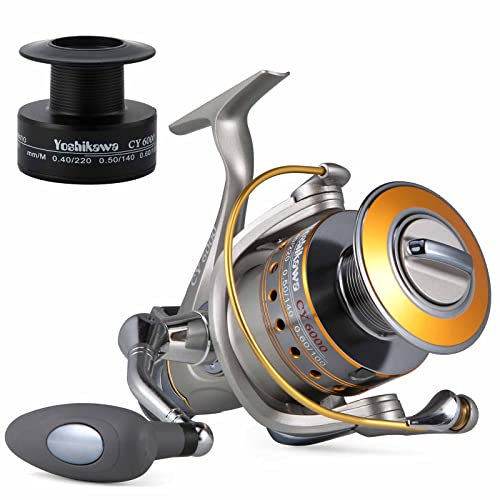 Yoshikawa Spinnrolle mit Baitfeeder, Karpfen-Angelrolle, 10+1 Kugellager, 5,5:1, korrosionsbeständige Aluminiumspule, Meeresangelrolle 6000, maximale Zugkraft 36 lb, Kohlefaser-Zugkraft