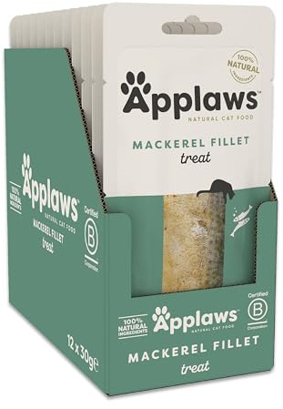 Applaws Natural Cat Treats, Ganze Makrele Lende Katzensnack, 30g Beutel (Packung mit 12 Stück)