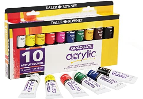 Daler Rowney GRADUATE Acrylic, Acrylfarbe in Studenten-Qualität, Selection Set mit 10 x 38 ml, multi