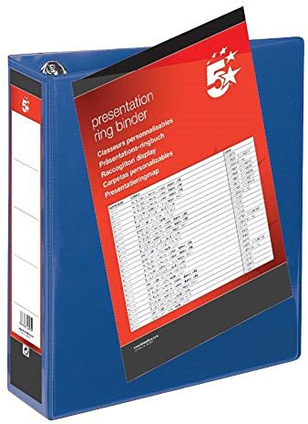 5 Star Office A4 Presentation Ring Binder (10 Pack) – 50mm 4D Rings, Blue Polypropylene Folder with Clear View Cover & Spine – Extra Wide for Punched Pockets