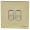 Schneider Electric Ultimate Screwless Flat Plate - Double Rocker 2 Way Light Switch, Single Pole, 16AX, GU1422WPB, Polished Brass with White Insert