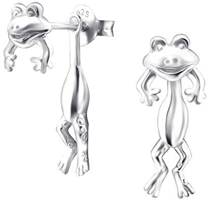 Silber Frosch Ear Jacket Ohrringe - 925 Sterling Silber, Silber Plated + E-Coat, 7 mm x 20 mm