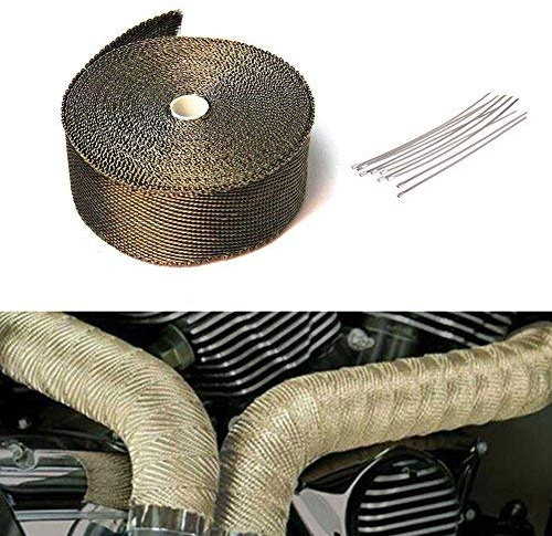 Aulola 10m Titanium Car Motorcycle Exhaust Manifold Downpipe Heat Wrap Roll + 10pcs Stainless Cable Ties