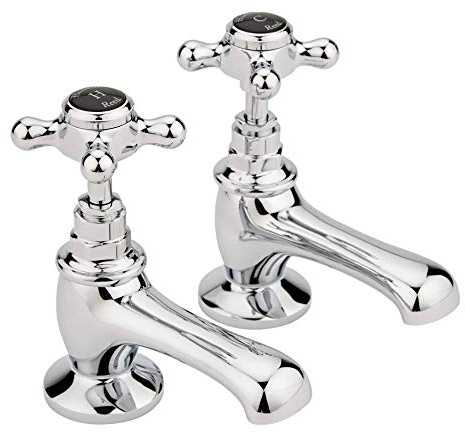 Old London BC301HX Topaz | Traditional Bathroom Single Basin Taps with Crosshead Handles and Hexagonal Collars, 141mm x 66mm, Chrome/White