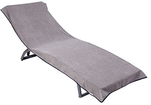 Sowel® Frottee Liegen Auflage, 100% Bio-Baumwolle, Strandtuch mit Kapuzenüberschlag, rutschfest für Strand- und Garten-Liegen, 220 x 85 cm, Grau/Navy