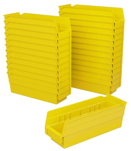 Akro-Mils 30120 Plastic Shelf Bins, Heavy Duty Storage Bins for Garage, Closet, and Drawer Organization, 12 x 4 x 4, Yellow, 24-Pack