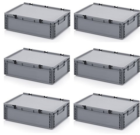 Auer Packaging 6x Eurobehälter 60 x 40 x 18,5 mit Scharnierdeckel inkl. gratis Zollstock 6er Set