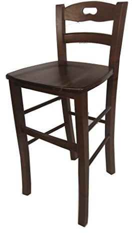 Tabouret chaise SNACK en bois massif noyer naturel cerisier avec assise en paille ou massive H 67 cm avec dossier (massif noyer)