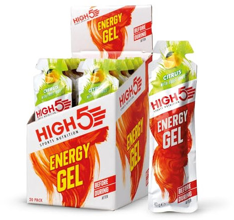 HIGH5 Energy Gel, Energie-Gel im schnell zu öffnenden Portionsbeutel, mit natürlichem Fruchtsaft | (Zitrus, 20 x 40g)