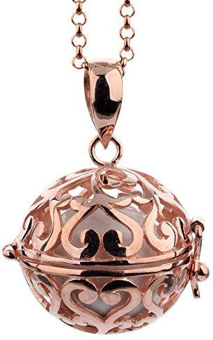 Nenalina Silber Halskette mit Engelsflüsterer Anhänger, inkl. Klangkugel | Damen Collier mit Schmuckanhänger | Länge 80cm| 925 Sterling Silber rosé vergoldet | EFS-004
