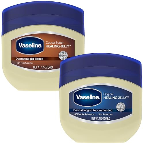 Vaseline Original & Cocoa Butter Healing Jelly Travel-Size Variety 2-Pack – Rich Moisturizing Ointment, Skin Protectant for Soothing Cracked, Dry Skin, 1.75 Oz Ea
