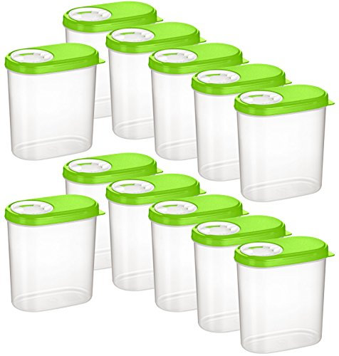 Kigima Schüttdosen 0,3L 12er Set Grün – Vorratsdosen mit Deckel luftdicht – Schüttdose für Gewürze & Lebensmittel – Frischhaltedosen mit Deckel – Aufbewahrungsbox mit Schüttfunktion – Made in Austria
