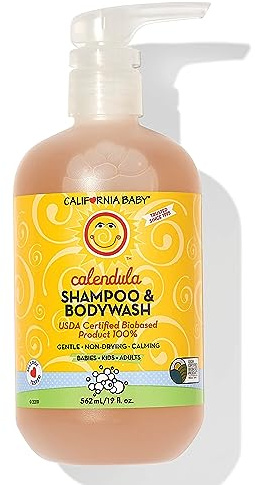 California Baby Calendula Baby Shampoo + Baby Wash | 100% Plant-Based | Soothing Lavender Body Wash For Sensitive Skin | Hypoallergenic | 562mL / 19oz