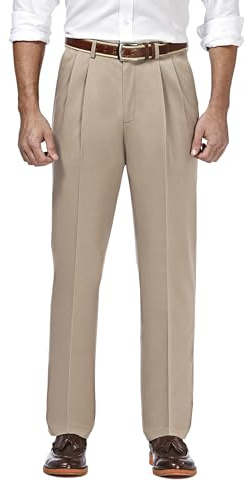 Haggar Men's Classic Fit Premium No Iron Khaki Pleated Pant