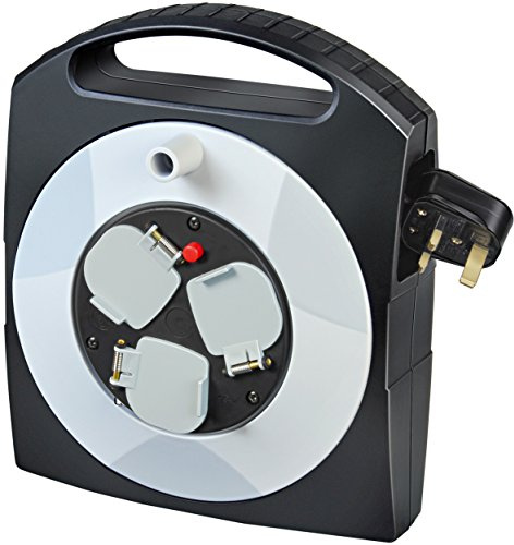 Brennenstuhl Primera-Line 3-way socket cable box (10m extension cable, standing or flat use), small cable reel box with handle, cable colour: black