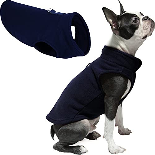Gooby Fleece-Weste für Hunde, Marineblau, mittelgroß, warme Fleece-Hundejacke mit O-Ring-Leine für den Winter, für kleine Hunde, Jungen oder Mädchen