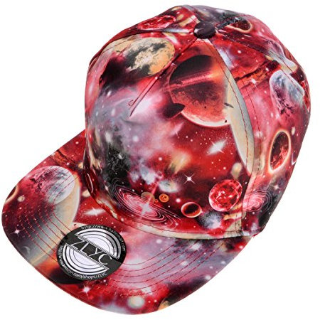 ZLYC Baseballkappe mit Sternenhimmel, Neon-Muster, Flatbill, Snapback, verstellbar, rot, Einheitsgröße