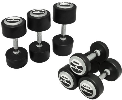 Deluxe gummierte Studio Hanteln schwarz/Bad Company Rundhanteln inkl. Chrom-Applikationen - 2 x 27,5 Kg Deluxe Hanteln