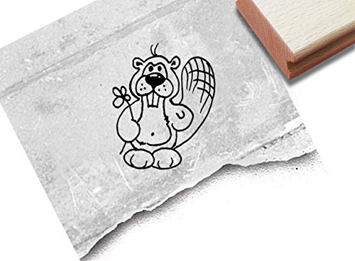 Stempel Tierstempel Biber mit Blume - Kinderstempel Tier Geschenk für Kinder Kita Kinderzimmer Schule Einschulung Geburtstag Basteln - zAcheR-fineT