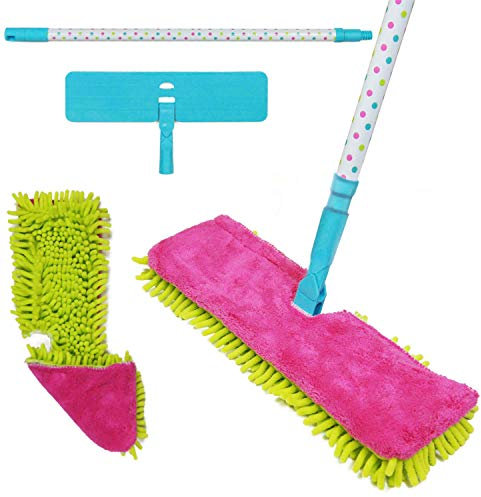 Double Sided Microfibre Mop Cleaner Sweeper Wooden Laminate Tile Floor Wet Dry + 1 Extra Refill Pad