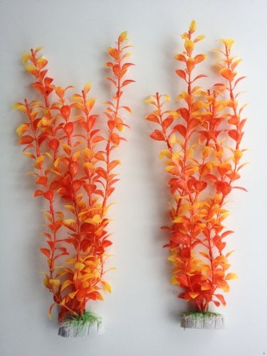 Finest-Filters 2 Pack Aquarium Fish Tank Plastic Plants 12 for Decoration (Multiple Colours) (Orange)