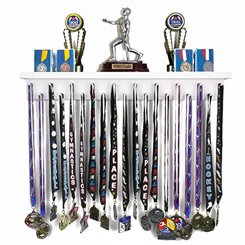 MedalAwardsRack Premier Medaillenhalter und Trophäenregal für Gymnastik, Fußball, Basketball, Fußball und mehr, 60 cm, Weiß