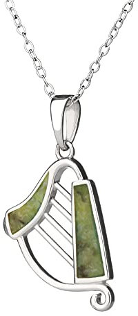 Irish Harp - Irische Harfe Anhänger & Kette aus Sterling Silber & Connemara Marmor