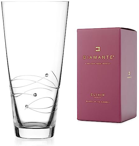 DIAMANTE Spiral Hand cut crystal glass vase decorated with Swarovski crystals 25cm in gift box