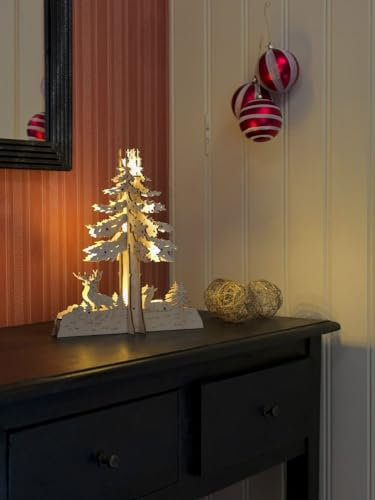KONSTSMIDE 2845-100 Silhouette Motiv Fichtenbaum LED mit Rentieren Holz, naturfarben