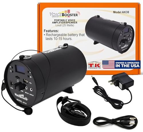 VoiceBooster Voice Amplifier & Mp3 Player 25watts Black MR-AK38 by TK Products,Portable, for Teachers, Coaches, Tour Guides, Presentations, Costumes, Etc.