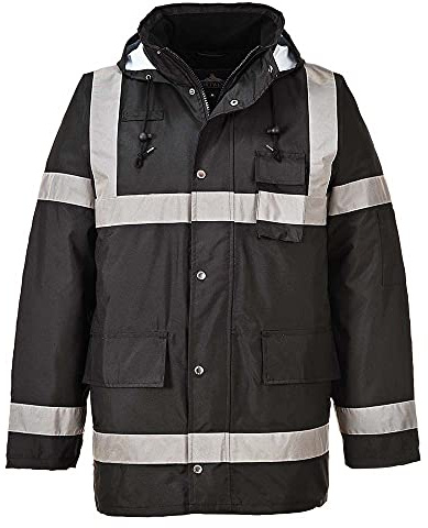 Portwest S433 Iona Lite Traffic Jacket Long Sleeve Thermal Hooded | Black, Large, EN 17353, EN 343 Class 3:1, EN 342, 300D Oxford Polyester, Internal Chest Pocket, Lower Front Pockets