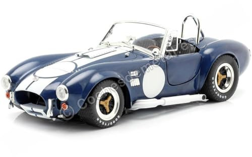 1965 Shelby Cobra 427 S/C Dark Blue Metallic with White Stripes with Printed Carroll Shelby's Signature on the Trunk 1/18 Diecast Model Car by Shelby Collectibles