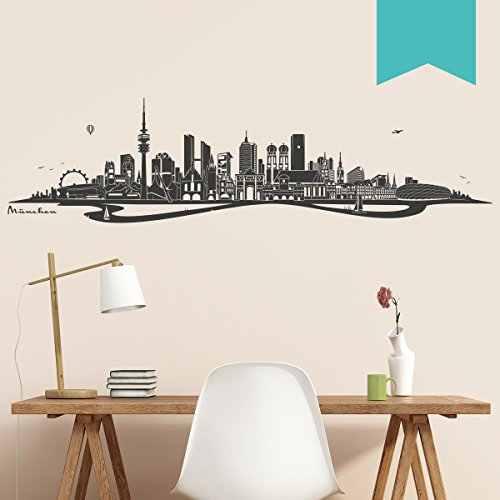 WANDKINGS Wandtattoo Skyline München mit Fluss 180 x 46 cm - Mint - 35 Farben zur Wahl