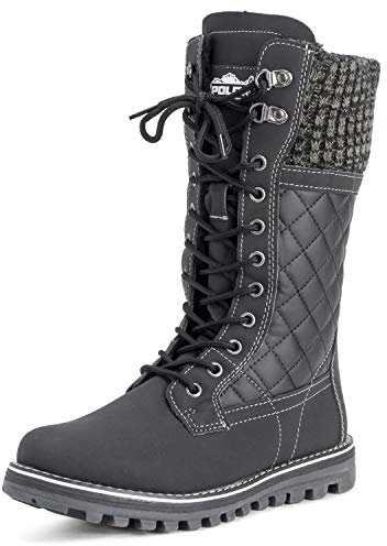 Polar Damen Schnee Dauerhaft Draussen Thermal Winter Warm Wasserdicht Mitte Wade Stiefel - Schwarz Leder - UK3/EU36 - YC0379