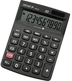 Genie 205 MD 10-stelliger Tischrechner (Dual-Power (Solar und Batterie); Jumbo-Display; kompaktes Design) schwarz