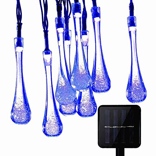 KEEDA Wassertropfen Solarbeleuchtung, 4,8 Meter 20er LED Solar Garten Lichterkette, Solar Außenbeleuchtung, Solarbetrieben Lichterkette für Außen Garten Party Weihnachtsdekoration (Blau)