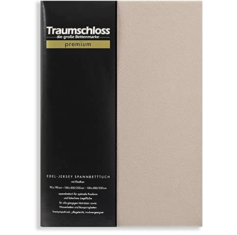 Traumschloss Premium Edel-Jersey Spannbettlaken 180-200x200-220 Stein